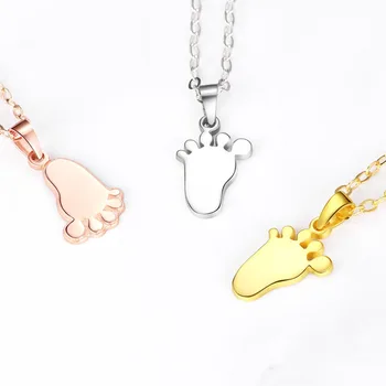 

Personal Custom Stainless Steel Necklace Ankle Carving Name Baby Feet Necklace Family Jewelry