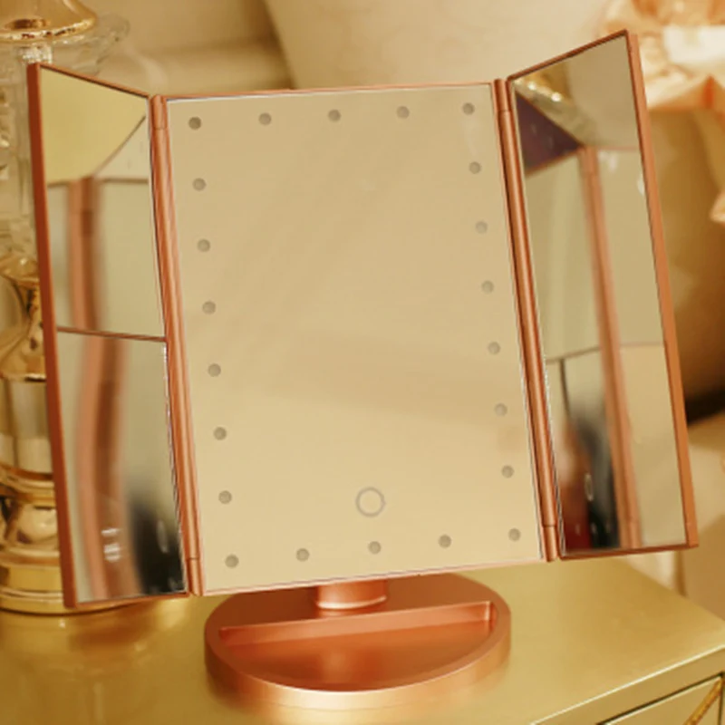 Зеркало для макияжа 22 светильник s светодиодный зеркало для макияжа с сенсорным затемнением батарея или питание от USB три раза с светильник 2X3X увеличительное зеркало - Цвет: Rose gold