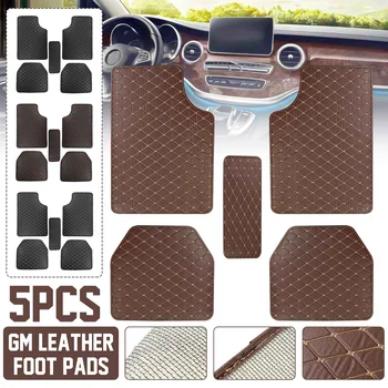 

5pcs 4 Colors PU Leather Universal Auto Car Floor Mats Front Rear Liner Weather Set Car Accessories Black Floor Mats Carpet Pad