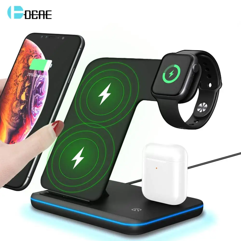 DCAE 3 in 1 QI Wireless Charger for iPhone 11 XS XR X 8 Samsung S10 15W Fast Charging Dock For Airpods Apple Watch 5 4 3 2 Stand