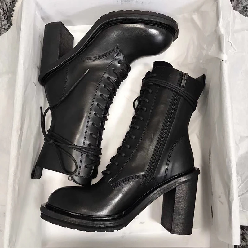 

2019 newest boots Mid-boot Martin boots leather heel strap 10cm high heels grils boots