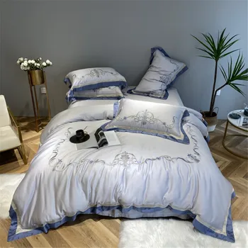 

European Style Solid Color 60 Tencel Embroidered Four-piece Set Summer Silky 1.5/1.8M Villa Model Room Sheet Quilt Cover