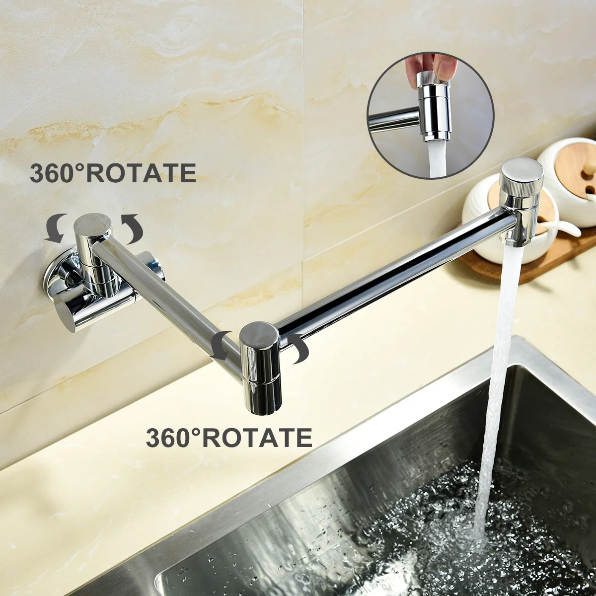 

Copper Wall-in Folding Leading Kitchen Sink Faucet Single Cold Gold Plated Contact Foldable Universal Rotating Leading outside C