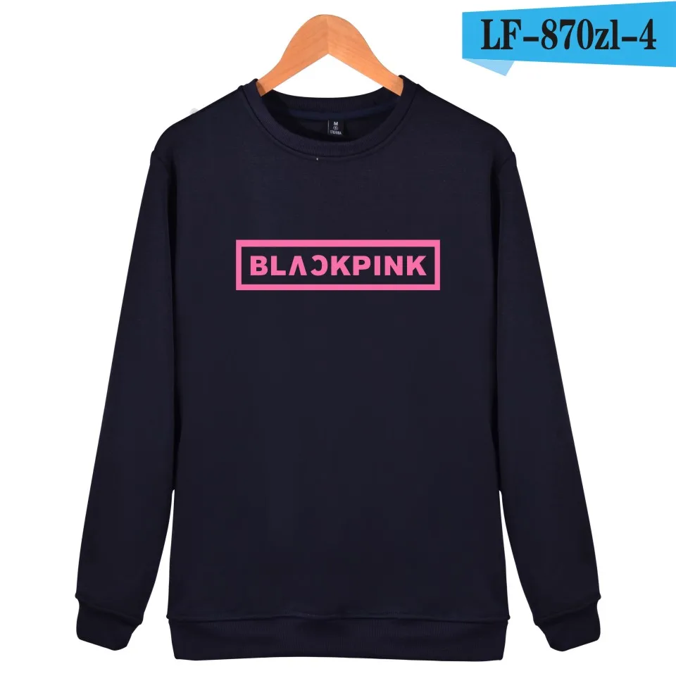 Darkblue Одежда для девочек в Корейском стиле группы Blackpink толстовки кофты Женская обувь черного, розового цвета в стиле Харадзюку Толстовка Camisas Feminina KPOP одежда с принтом Blackpink - Цвет: Darkblue