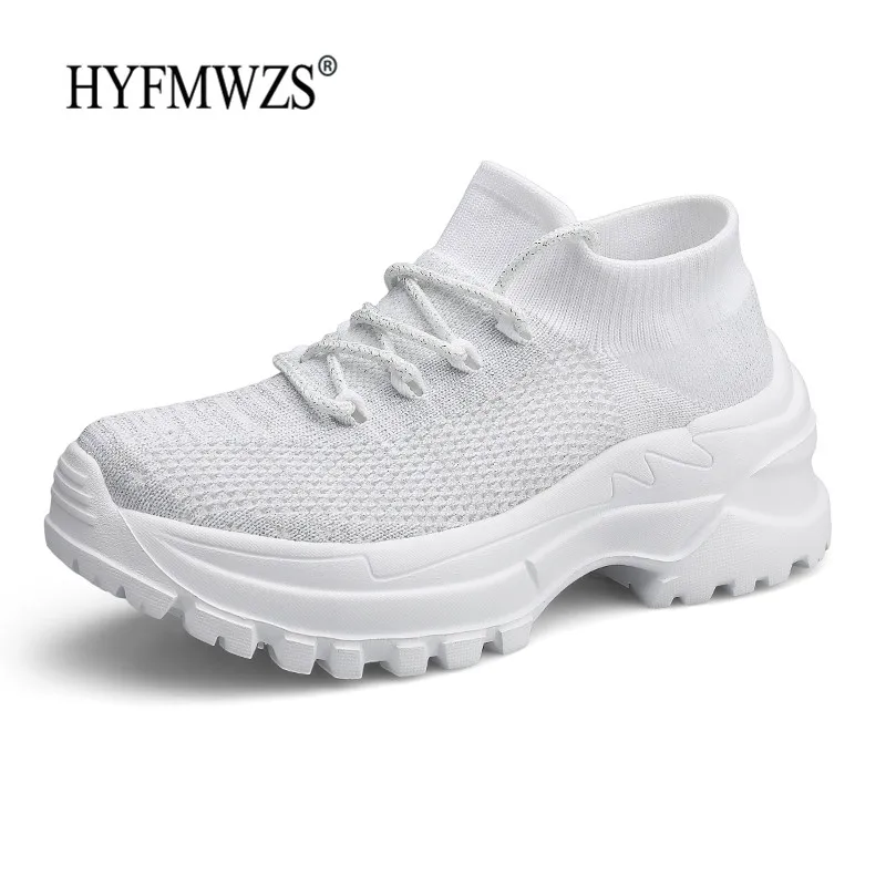 HYFMWZS/обувь с дышащей сеткой; zapatillas mujer; кроссовки на платформе; летняя легкая прогулочная обувь; Buty Damskie; Большой размер 42 - Цвет: White