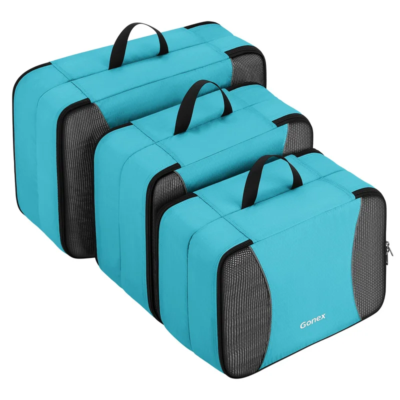 Sky Blue Gonex 3 упаковки двойной слой путешествия Упаковка кубики, дышащая сетка сумка для хранения одежды чемодан Органайзер набор - Цвет: Sky Blue