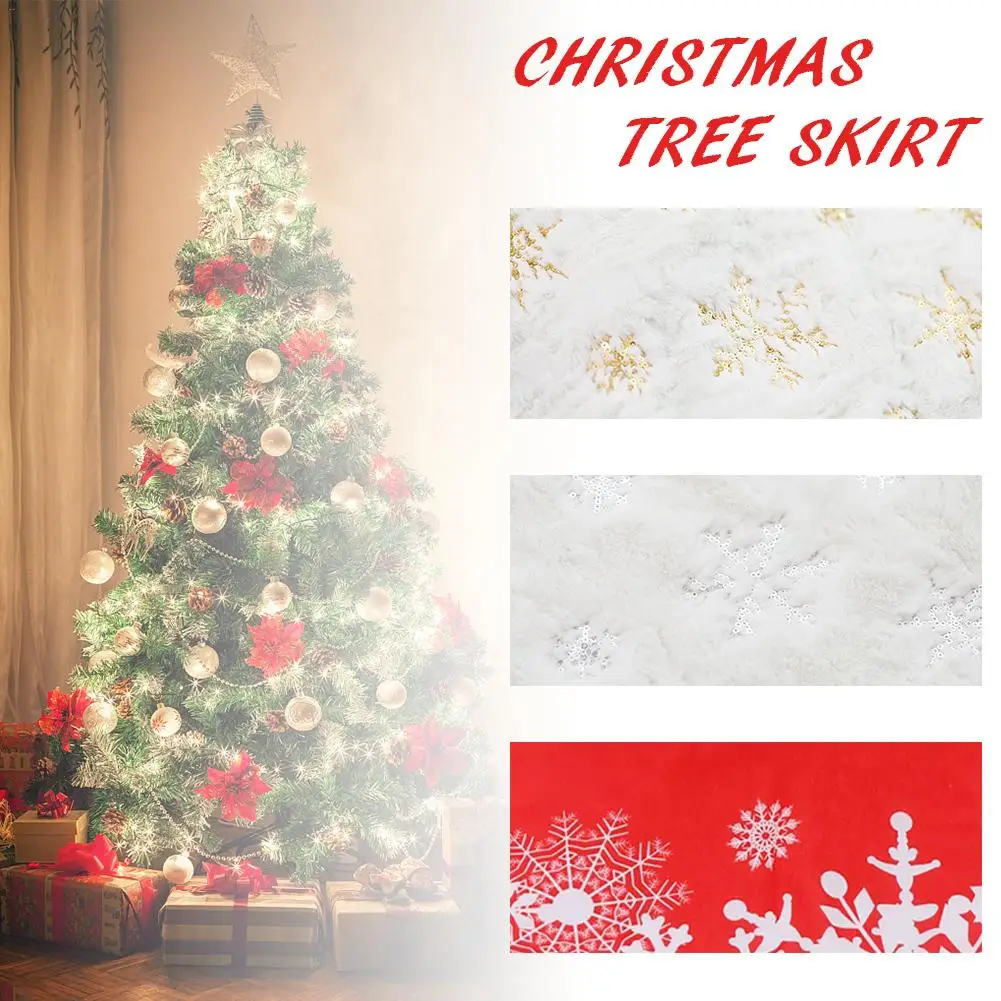 

White Plush Christmas Tree Skirt High-grade Plush Sequins Embroidered Christmas Tree Skirt Christmas Tree Decorations New Year D