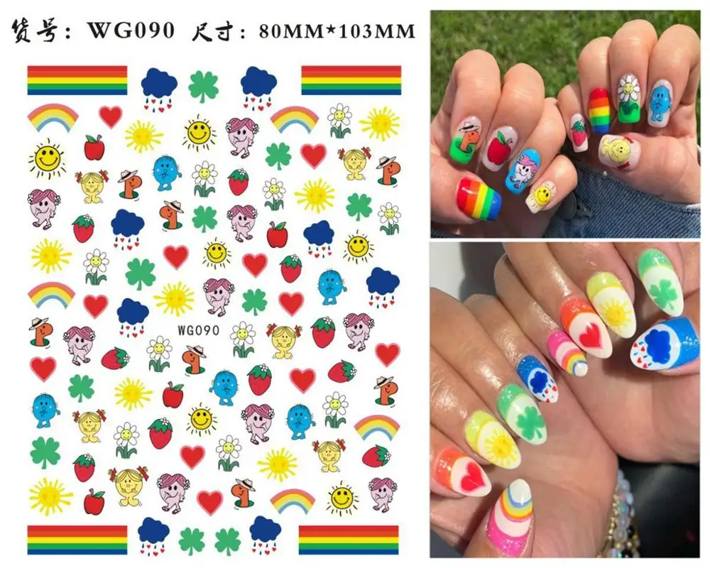 5sheet 4type Japanese Ultrathin Cartoon Pig Nail Sticker Designs Gummed 3D Art Stickers Decals Decorations WG087-097 | Красота и