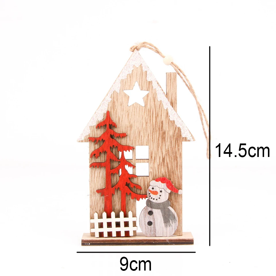 1 шт. в форме домика Рождество Санта-Клаус/Снеговик Деревянные Подвески украшения дерево материал Рождественская елка Рождество DIY Декор поставки - Цвет: Wood Color