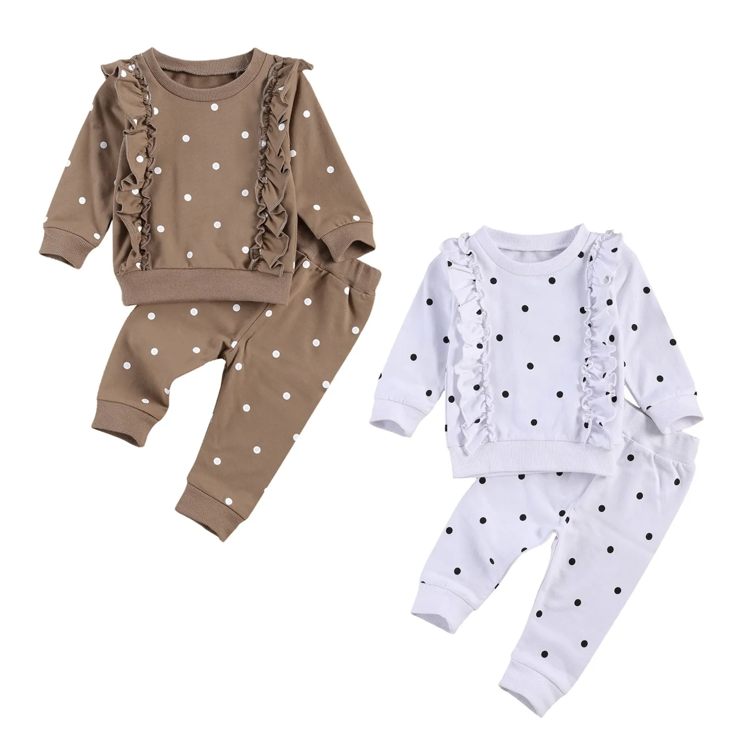 

2020 New Fall Autumn 3-24M Infant Baby Girl 2Pcs Set Polka Dot Ruffled Long Sleeve Top+Pants Newborn Toddler Kids Warm Clothes