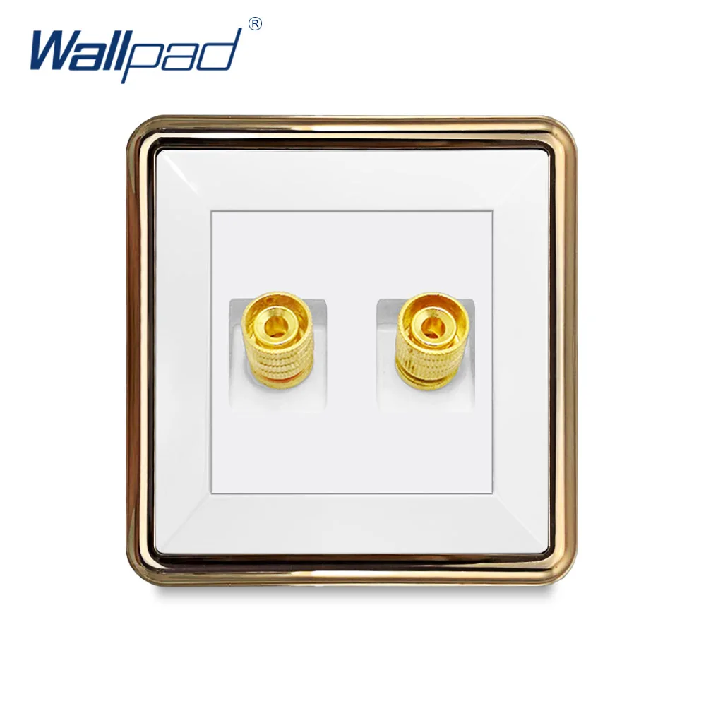 Настенная электрическая 2 контактная аудиорозетка Wallpad Золотая панель 110 250