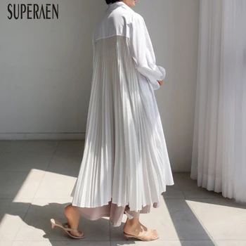 

SuperAen Pluz Sized Women Dress Spring and Autumn New 2020 Women Pleated Dress Solid Color Cotton Fashion Women Clothing