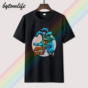 

Santa Cruz Screaming Party Hand Individual Sticker T Shirt Men's Summer Black 100% Cotton Short Sleeves Tee Shirts Tops Tee