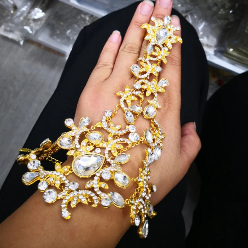 Роскошные женские браслеты золотого, серебряного цвета с кристаллами для невесты, модная цепочка для невесты, свадебная перчатка, ювелирные изделия