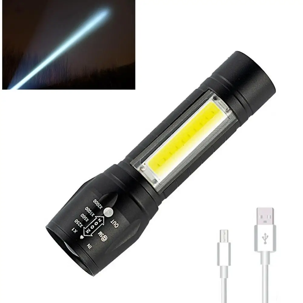 

Multifunctional LED Flashlight USB Rechargeable battery Powerful T6 torch Side COB Light design Flashlight tail magnet WorkLight