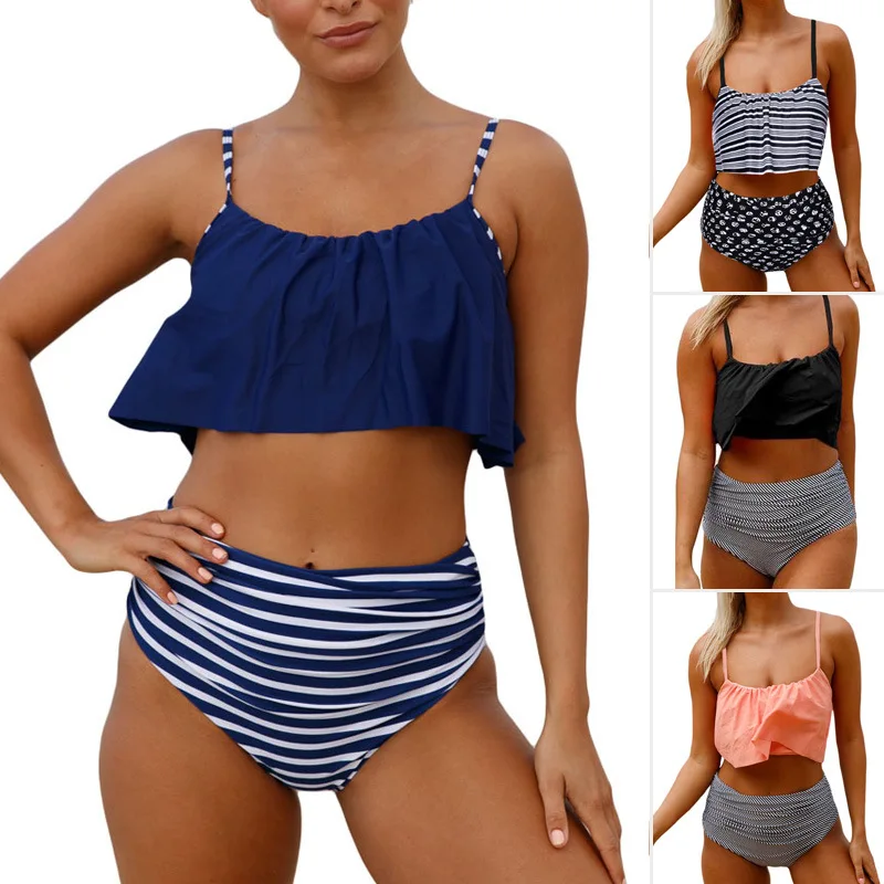 

High Quality Brand New Women Beach Bikini 2 Pieces High Waist Bathing Suit Sexy 2XL Summer Swimwear Tankini Swimsuits Women