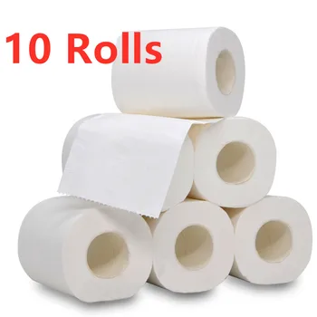 

10 Rolls Kitchen Toilet Paper Roll White Soft Roll Tissue Bathroom Tissue Paper 4 Ply Fast Shipping