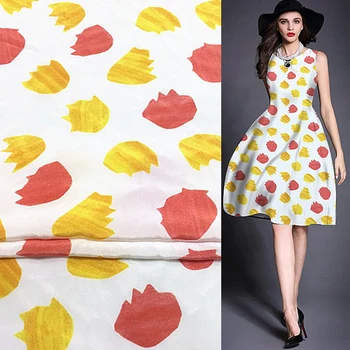 

Red and yellow print 100% pure silk Crepe DE chine fabric 136cm width,SCDC696