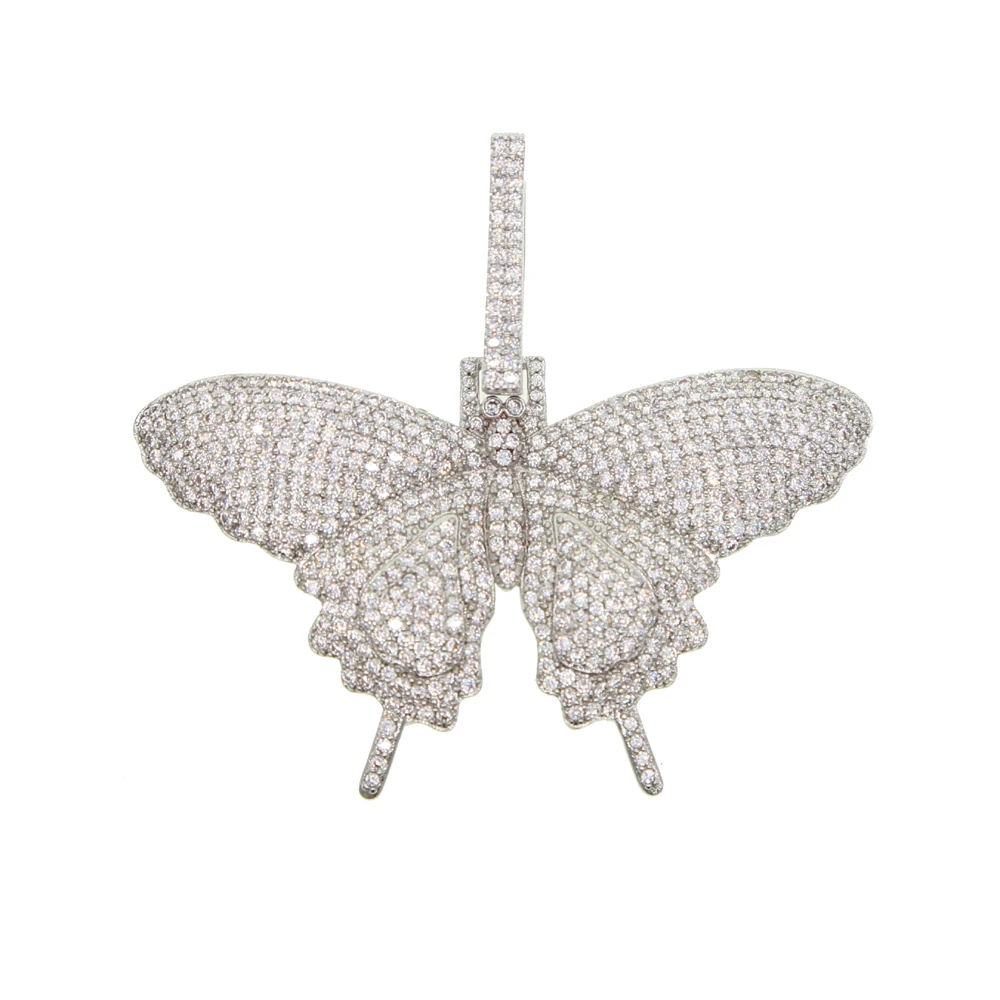 silver butterfly iced out sparking bling cz чокер для женщин и девушек ювелирные изделия 5 мм cz теннисная цепь хип-хоп прохладный розовый cz бабочка кулон ожерелье - Окраска металла: silver butterfly