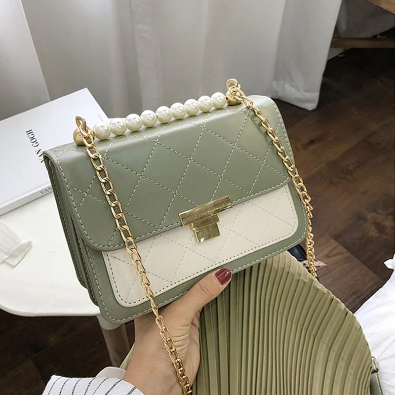 

Elegant Pearl Leather Crossbody Bags for Women 2019 Fashion Travel handbag Chain Shoulder Messenger Bag small Ladies bag torba
