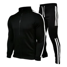 

New Fashion Men's Outdoor Sports Running Leisure Strip Contrast Fitness Suit