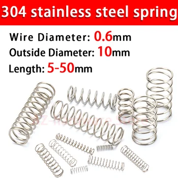 

304 stainless steel compression spring return spring steel Wire Diameter 0.6mm outside diameter 10mm pressure spring 10 Pcs