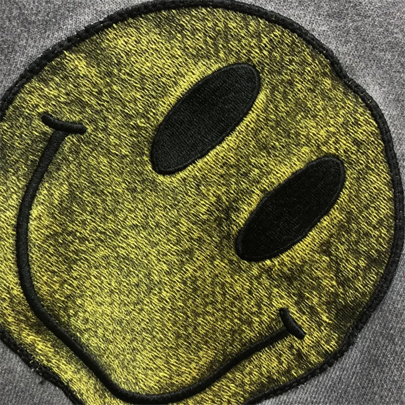 Smiley face Thick Washed Do Old embroider Sweatshirts Men Women Streetwear Thick Washed Do Old Hoodie Hooded