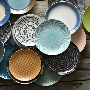 

Personalized Japanese tableware Western steak tray Creative ceramic plate Household Round dinner dish YHJ022406