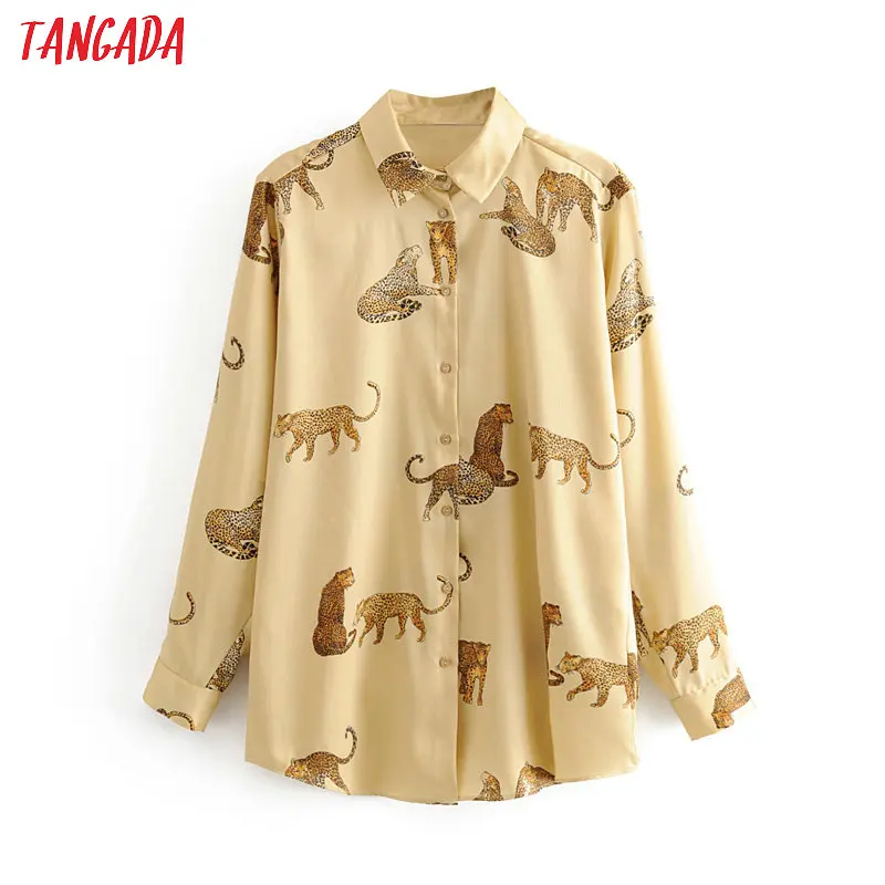 

Tangada women retro oversized animal print blouse long sleeve chic female casual loose shirt blusas femininas 3H307