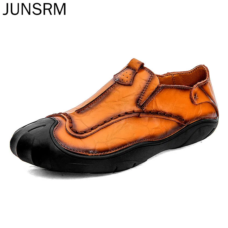 

JUNSRM Comfortable Men Casual Shoes Loafers Men Quality Split Leather Shoes Man Flats Hot Sale Moccasins Shoe Plus Size Hombre