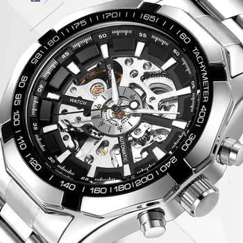 

Men'S Business Fashion Hollow Automatic Mechanical Watch Stainless Steel Belt Casual Creative Waterproof Watch