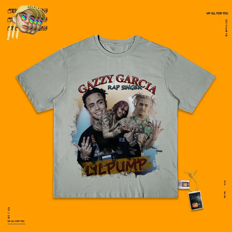 gray Hip-hop Rap Singer Lilpump Rapper Hiphop Hip-hop Basics Short Sleeve Rock Wind Neutral A T-shirt - Цвет: gray