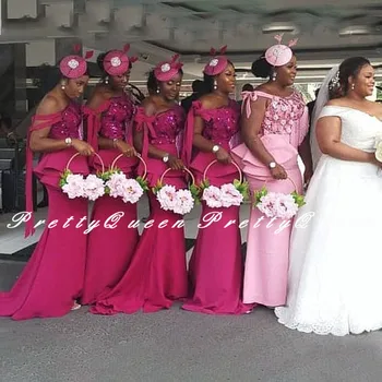 

Fuchsia Bridesmaid Dresses With Appliques Vestidos 2020 Women Long Ruffles Mermaid Maid Of Honor Dress Wedding Party Gown