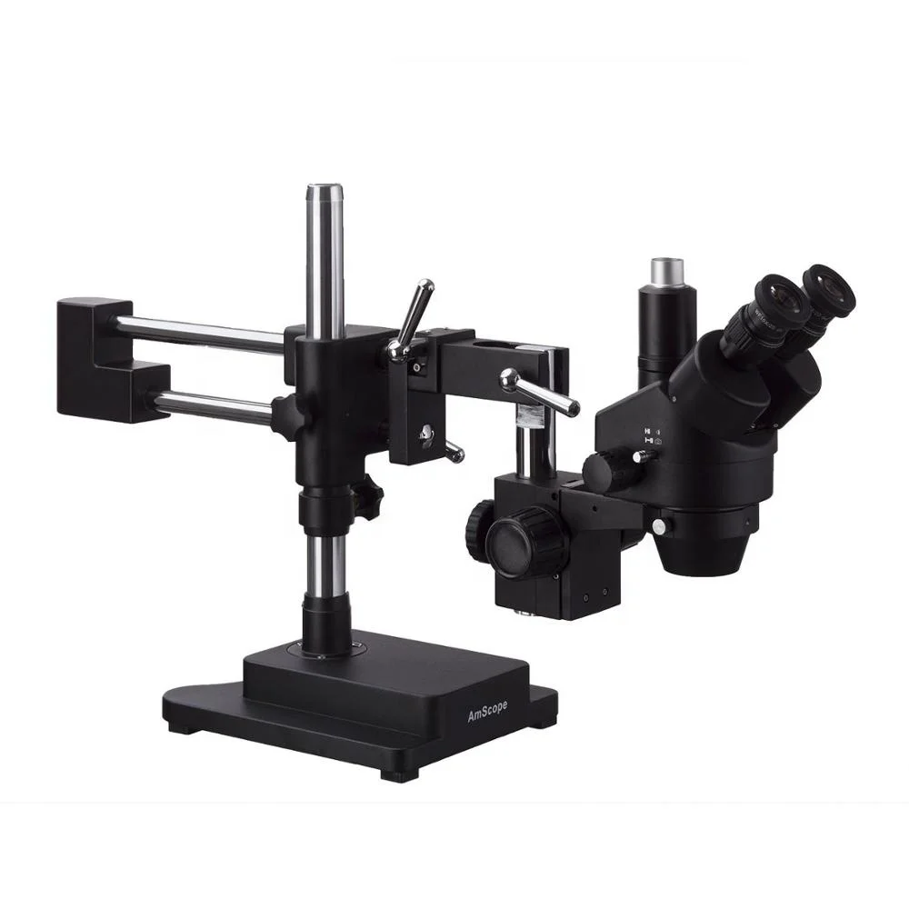 3.5 x -180 X Trinocular Stereo Zoom Microscope With Black Arms Boom Stand