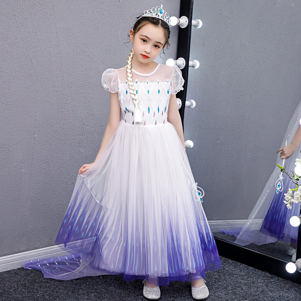 Snow Queen 2 Cosplay Elsa Anna Girls Dress Summer Casual Mesh Princess Dress Party Performance Costume 4-12 Years Kids Dresses