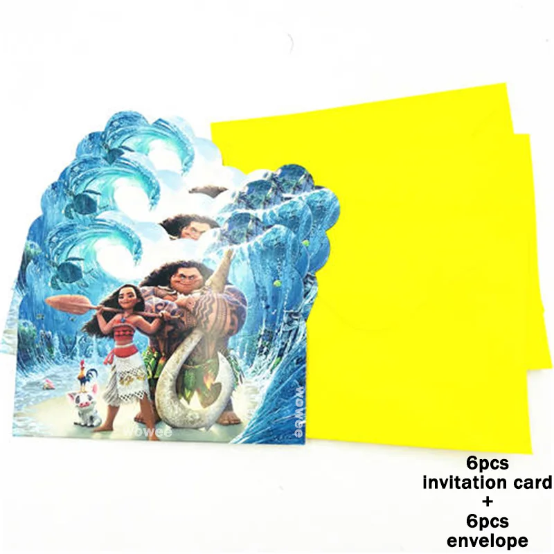 6Card6Envelope 6 шт./лот Моана товары для вечеринки тематический рожок подарок на день рождения День Рождения Детские вечерние украшения Детские рожки - Цвет: 6Card6Envelope