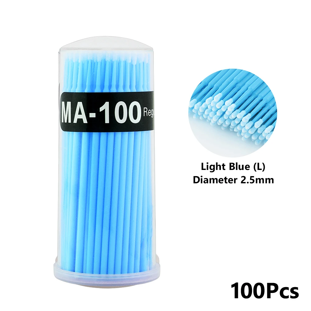 Light Blue Bottle 100 шт./упак. микро щетки одноразовые Microbrush аппликаторы для ресниц для наращивания удалить накладные ресницы из хлопка тампоны - Цвет: Light Blue Bottle