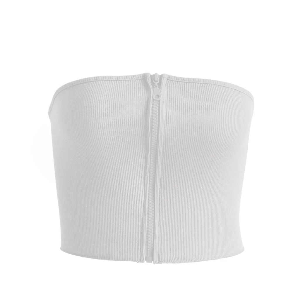 Женский летний топ на молнии спереди, с вырезом лодочкой, без рукавов, полиэстер, подарок, сексуальный, Повседневный, модный, тонкий, на каждый день - Цвет: Белый