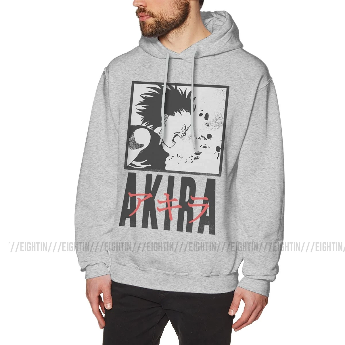 Мужская толстовка Akira из чистого хлопка с принтом, забавная толстовка с капюшоном - Цвет: Серый