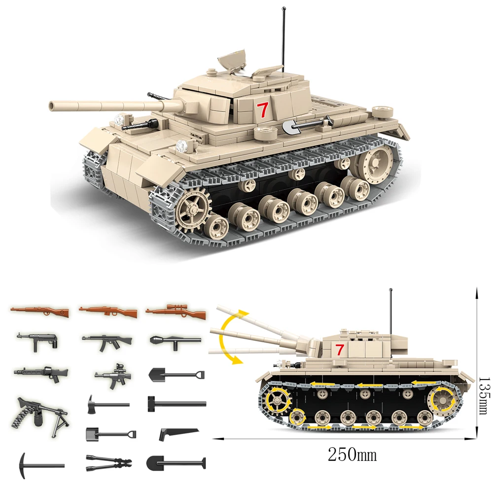 

World War 2 WW2 Soldiers Panzerkampfwagen III Tank Armored Vehicle Military SWAT Army Building Blocks Figures Toys gifts