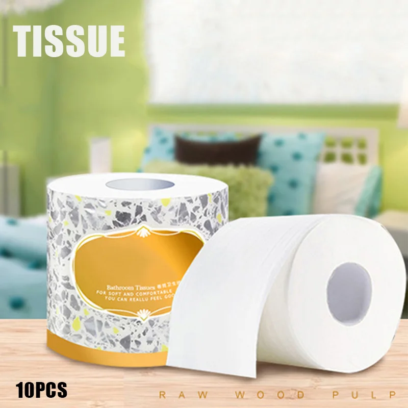

10 Rolls Toilet Paper 3-ply Bath Tissue Bathroom White Soft for Home Hotel Public IK88