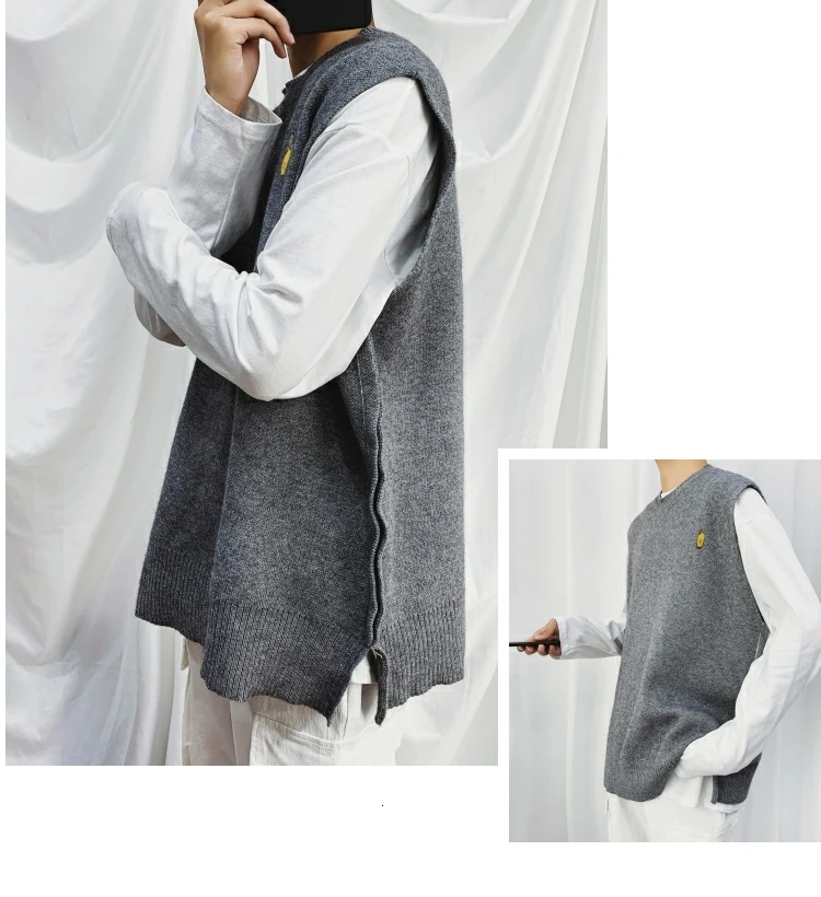 Men's sweater autumn and winter new light color cartoon loose sleeveless sweater youth personality trend men's clothing