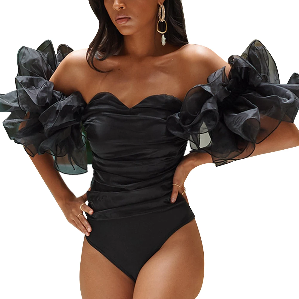 solid off the shoulder ruffle sleeve women bodysuit romper jumpsuit solid off the shoulder ruffle sleeve women bodysuit romper jumpsuit