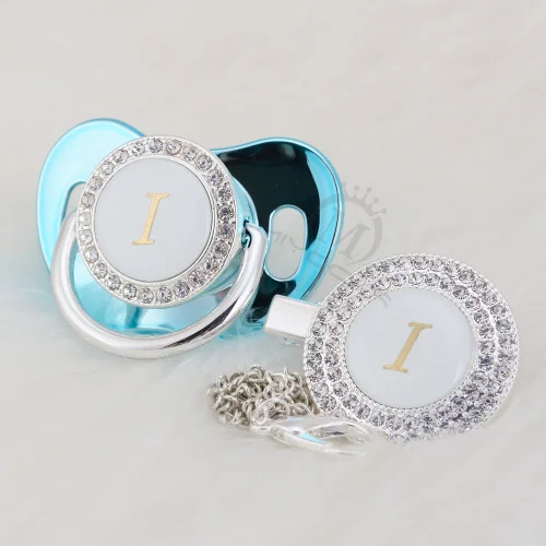 MIYOCAR серебро bling соска и соска клип набор имя инициалы письмо I уникальный BPA бесплатно пустышка bling baby shoower подарок L1 - Цвет: LI-10-1  0-6m