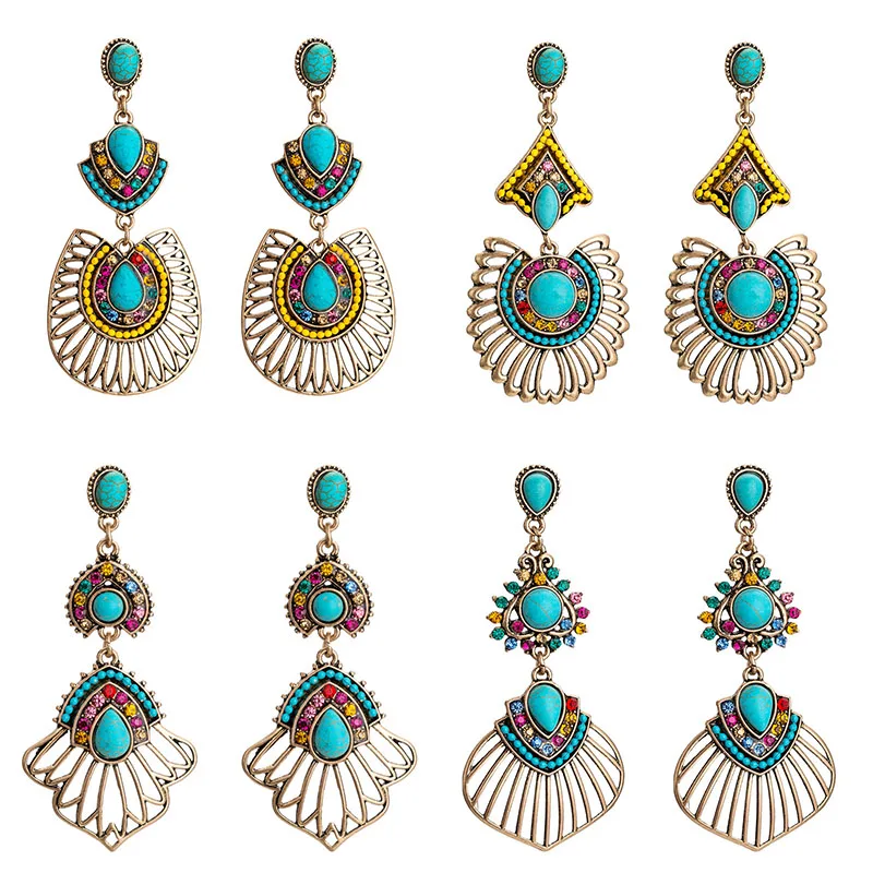 

KOMi New Green Turquoises Acrylic Earrings Bohemia Classic Geometric Dangle Earrings for Women Gold Jewelry Best Friend B0233
