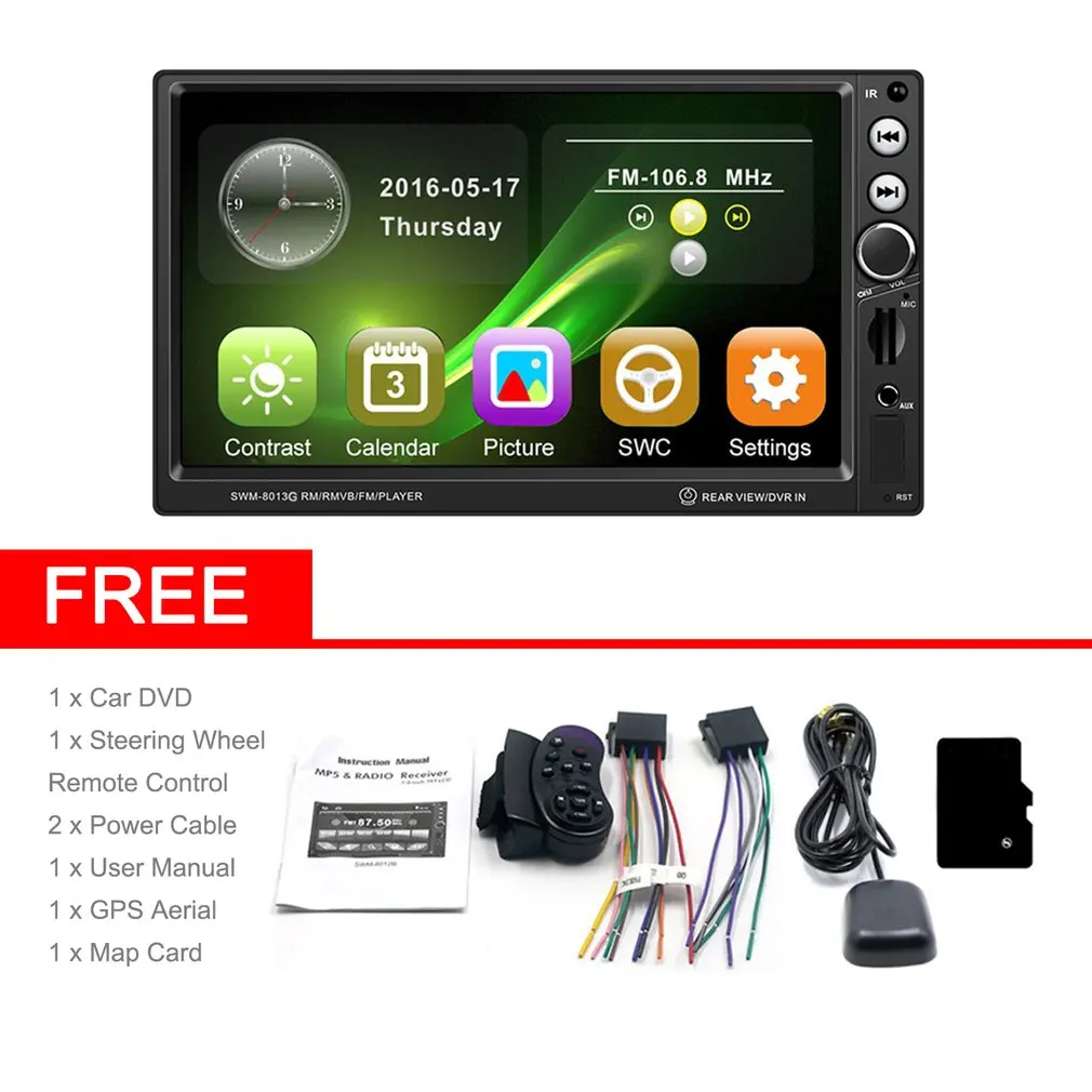 

SWM-8013G 7-Inch Large Screen GPS Navigation Car DVD Vehicle Audio Video Player Support Brake Prompt Mini TF Card
