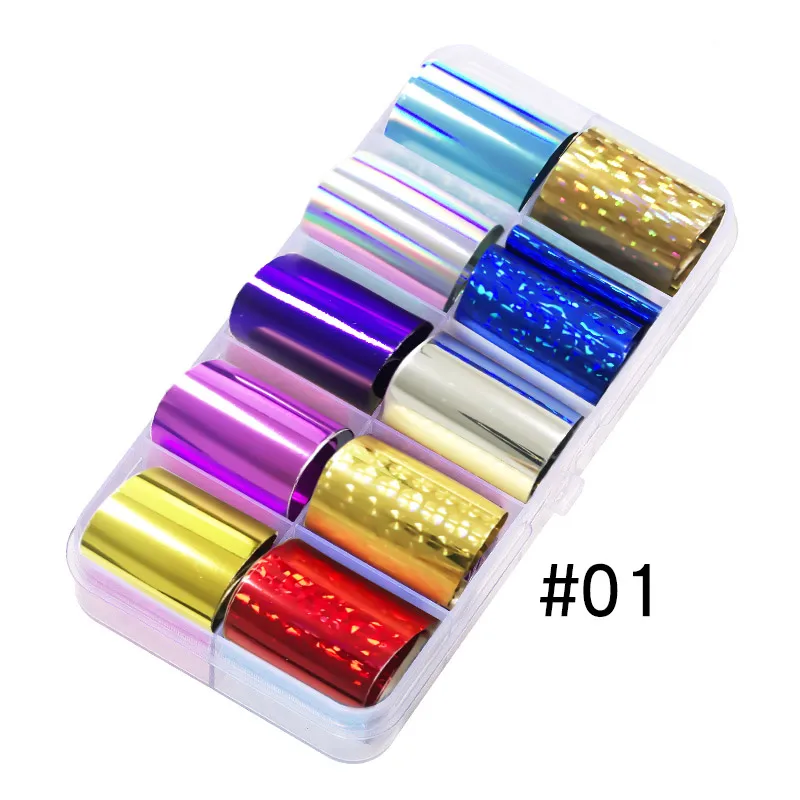 01 Soak off 10pcs жидкость для Фольга Стикеры комплект голографическая Звездное клей Sky обертывания Стикеры наклейки Звездное Бумага Маникюр для Неил арта украшения для кончиков ногтей - Цвет: 01