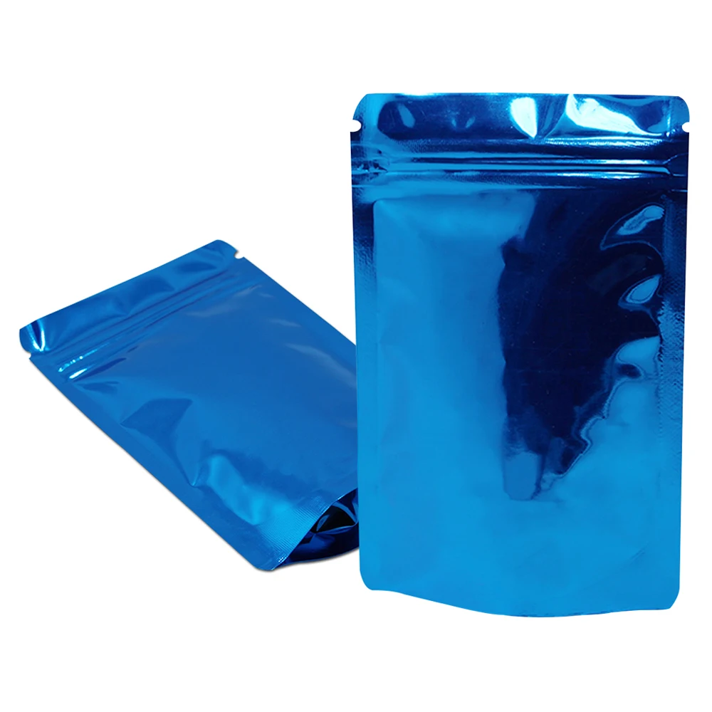 

Stand Up Smooth Surface Blue Aluminum Foil Zipper Package Bag Resealable Zip Lock Mylar Foil Tea Nut Storage Pack Bag 100Pcs/lot