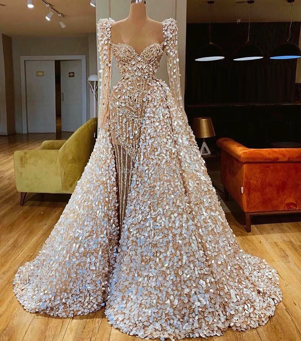 Haute Couture Sweetheart Mermaid Evening Dress Removable Skirt Floor-Length Beaded Sequins Celebrity Robe De Soiree Aibye | Свадьбы и