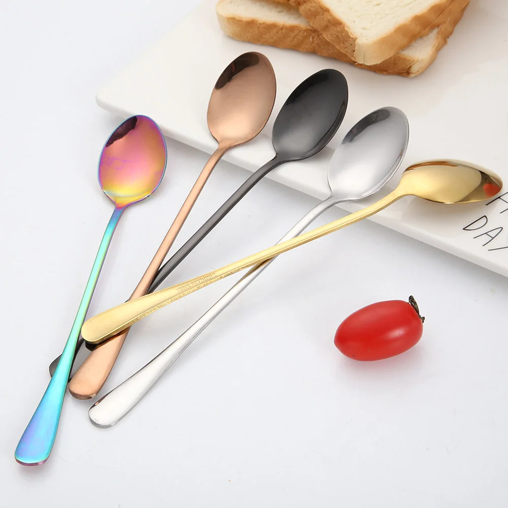 

Stainless Steel Scoop Tableware Long Handle Coffee Tea Dessert Spoon Dinnerware for Home Cafe DIN889